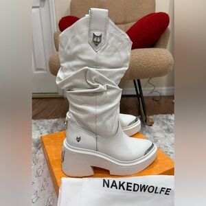 Brand New Naked Wolfe Platform Cowboy Boots – White Leather